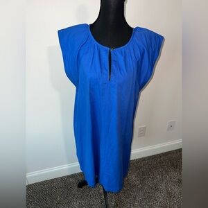 LOFT Blue Flutter Sleeve Split Neck Swing Dress Size L